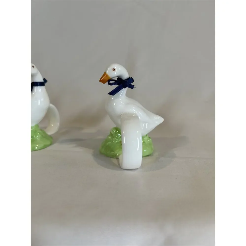 Vintage Ceramic Geese Blue Ribbon Napkin Holder Country Kitchen Decor